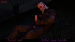 1boy 3d beard cd_projekt_red clothed exposed exposed_penis geralt_of_rivia huge_cock male_only masturbation outside precum scar tetesin the_witcher the_witcher_(series) the_witcher_2 the_witcher_3:_wild_hunt uncut white_hair yellow_eyes