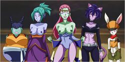 5girls alien_girl anthro breasts caway dercori dragon_ball dragon_ball_super electrickronos female female_only furry hop_(dragon_ball) humanoid hypnosis monna nipples sorrel undressing