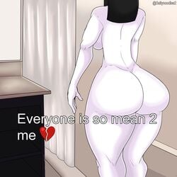 2021 ass ass_focus big_ass black_hair everyone_is_so_mean_2_me facing_away female huge_ass meme nude nude_female saltynoodles shower sideboob solo text thick_thighs veronica_(saltynoodles) voluptuous white_skin