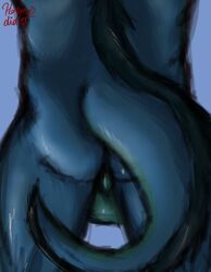 absurd_res anthro ass balls blue_body blue_fur butt_focus fur genitals gus_(incredible_crocodile) hermesdidit hi_res hybrid male rear_view simple_background sketch slightly_chubby solo solo_focus