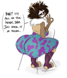 1girls 8teen alternate_color alternate_skin_color ass big_ass big_butt bodysuit boots bubble_ass bubble_butt dark-skinned_female dark_skin dialog eyewear female hero_outfit_(mha) mask mina_ashido my_hero_academia ota_(artist) superheroine teenager variant wide_hips
