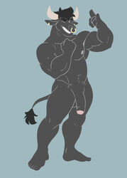 animal_humanoid anthro balls biceps bovid bovid_humanoid bovine bovine_humanoid cattle devil_horns_(gesture) ear_piercing facial_piercing feet flaccid foreskin genitals gesture hair hi_res horn humanoid humanoid_feet liddellious_(artist) lineless looking_at_viewer male mammal mammal_humanoid messy_hair muscular muscular_anthro muscular_male navel nipples nose_piercing nose_ring nude one_eye_closed pastel pecs penis piercing pubes smile smiling_at_viewer solo solo_focus wink winking_at_viewer