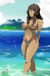 1girls abs arms_behind_back artist_signature athletic athletic_female avatar_legends bare_shoulders bathing beach big_breasts bikini_bottom blue_eyes blue_eyes_female blurred_background breasts brown_hair brown_hair_female cameltoe casual cleavage clothing dark-skinned_female dark_skin day deltoids dripping_wet erect_nipples female female_only fit fit_female functionally_nude hair_covering_breasts hair_down hair_tubes hairless_pussy human island korra large_breasts long_brown_hair long_hair long_hair_female looking_at_viewer messy_hair midriff mountain navel nickelodeon nipples nsfwarebeast outdoor_nudity outdoors perky_breasts presenting_breasts public_topless pussy pussy_visible_through_clothes queen-zelda royhaynner seaside see-through see-through_swimsuit shaved_pussy smile soaked solo standing straight_hair string_bikini swimsuit swimwear the_avatar the_legend_of_korra thequeenzelda thick_thighs tied_hair toned_female topless tropical_setting wading walking warebeastnsfw water water_tribe wet wet_hair