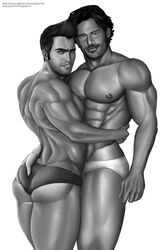 2boys abs actor alcide_herveaux ass ass_grab back_muscles biceps black_and_white butt caucasian caucasian_male celebrity crossover derek_hale gay guanino in_character joe_manganiello looking_at_viewer male male/male male_only moustache muscles muscular muscular_male nude pecs speedo stubble teen_wolf thick_thighs true_blood tyler_hoechlin uncolored underwear underwear_only