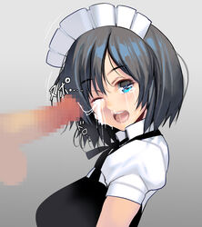 absurdres black_hair blue_eyes censored crying crying_with_eyes_open cum cum_in_eye cumdrip eye_fucking eye_penetration eye_socket female guro highres looking_at_viewer maid maid_headdress masao mosaic_censoring open_mouth original penis penis_in_eye short_hair skull_fucking tearing_up tears