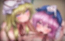 1boy 2girls :>= akehi_yuki animated blonde_hair censored collaborative_fellatio fellatio handjob licking_testicles mp4 nude oral penis pink_eyes pink_hair pov_eye_contact purple_eyes shorter_than_30_seconds smile sound sucking_testicles tagme touhou video yukari_yakumo yuyuko_saigyouji