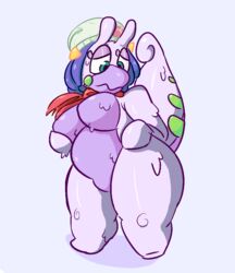 anthro argylesockx ass beanie belly big_breasts breasts clothing dawn_(pokemon) embarrassed female goodra hat headgear headwear nintendo pokémon_(species) pokemon pokemon_(species) scarf solo transformation video_games