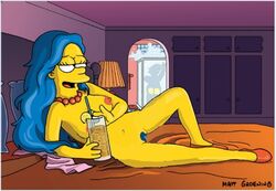 breasts color female homer_simpson human indoors lying male marge_simpson nipples nude pressed_ham tagme the_simpsons vulva