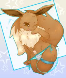 brown_fur chest_tuft clothing clue_(artist) eevee erection fur girly humanoid_penis male male_only nintendo one_eye_closed panties penis pokemon precum solo tuft uncut underwear video_games wink