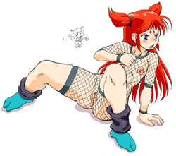 blue_eyes blush bravoman censored fishnet nipples oomaeda red_hair tagme waya-hime white_background