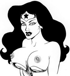 black_hair breasts dc dc_comics female female_only hair looking_at_viewer monochrome nipples solo tagme tom_burgos wonder_woman wonder_woman_(series)