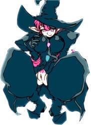 1girls breast_grab breasts censored curvaceous dela_(ojamajo_doremi) female hat hourglass_figure human large_breasts ojamajo_doremi pale-skinned_female pale_skin pink_hair pointy_ears pubic_hair pussy solo squatting tagme witch