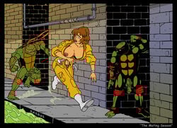 1girls 2boys akabur april_o'neil april_o'neil_(tmnt_1987) brothers female human imminent_rape imminent_sex male michelangelo nipples rape raphael teenage_mutant_ninja_turtles tmnt_1987
