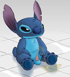 alien balls blue_fur claws disney experiment_(species) furry furry_only lilo_and_stitch male male_only no_humans peeing penis sitting solo stitch urine ziyen