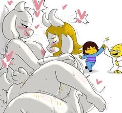 2boys 2girls alphys ambiguous_gender ambiguous_penetration anthro anthro_on_anthro anthro_penetrated anthro_penetrating anthro_penetrating_anthro areola asgore_dreemurr beard blonde_hair blonde_mane blush bovid breasts caprine closed_eyes clothing duo_focus enigi09 eyewear facial_hair female female_penetrated frisk frisk_(undertale) from_front_position fur glasses goat group hair heart hi_res human male male/female male_penetrating male_penetrating_female mammal mane mastery_position nude open_mouth penetration reptile scalie sex teeth toriel undertale video_games white_background white_body white_fur yellow_skin