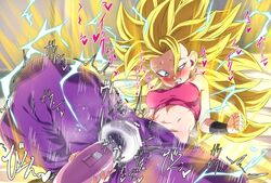 1girls breasts caulifla clothed dragon_ball dragon_ball_super female female_masturbation female_only huge_breasts masturbation nipple_bulge rom saiyan shounen_jump spiky_hair super_saiyan_3