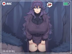 1girls absurd_res alternate_breast_size big_breasts blue_eyes breasts camera camera_view covered_nipples dress dress_lift eye_contact female goth hairband hex_maniac high_resolution huge_breasts human large_breasts long_hair looking_at_viewer metal_owl nintendo no_panties pokemon pokemon_xy presenting presenting_pussy pubic_hair purple_hair pussy recording solo spoken_heart standing thick_thighs thighhighs thighs venus_body viewfinder voluptuous wide_hips