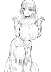 1futa balls balls_outline bangs big_breasts big_penis breasts bulge clothed clothing embarrassed flying_sweatdrops fully_clothed futa_only futanari huge_balls huge_breasts human hyper hyper_balls long_hair long_skirt long_sleeves looking_down monochrome negi_futa oversized_balls pale_skin penis sketch skirt solo standing sweatdrop sweater takuya_t