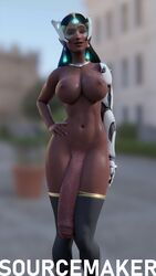 1futa 3d 4k absurdres areolae big_breasts blender blue-tinted_eyewear breasts dark-skinned_futa dark_skin dickgirl flaccid foreskin futa_only futanari hand_on_hip highres huge_cock human hyper_penis intersex long_penis nipples no_pubes nude overwatch penis penis_to_the_knees rugged_penis solo sourcemaker standing symmetra thighhighs tinted_eyewear uncircumcised uncut visor
