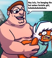 1boy 1boy1girl 1girls ambiguous_consent ambiguous_penetration big_dom_small_sub brown_hair crossover dialogue dubious_consent english_text family_guy fish_lips fishstick_(fortnite) fortnite from_behind funny glasses implied_sex irdarkxide meme nude nude_male orange_skin peter_griffin peter_griffin_(fortnite) questionable_consent rape restrained sex short_hair size_difference straight surprised surprised_expression text vaginal_penetration white_hair