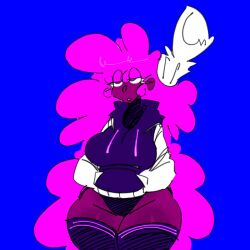 big_hair bw3nd bwend dark_skin eyelashes hands_in_pockets hoodie humanized pink_eyes pink_mouth tagme thighhighs twitter_user_oc