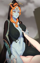 1boy artist_name black_skin blue_skin blurry blurry_background breast_grab breasts censored colored_skin commentary_request cowgirl_position devilukez female grabbing highres large_breasts link link_(twilight_princess) long_hair looking_down male midna mosaic_censoring navel nipples nude orange_hair parted_lips pointy_ears pussy red_eyes sex smile solo_focus straddling straight the_legend_of_zelda the_legend_of_zelda:_twilight_princess twili_midna twilight_princess two_tone_skin unseen_male_face vaginal_penetration