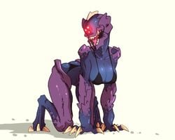 1girls 2020 3_eyes all_fours arm_support bikini blue_body claws cleavage demon demon_girl doom female female_only glowing_eyes justrube prowler_(doom) purple_scales red_eyes rube scales scalie solo solo_female white_background