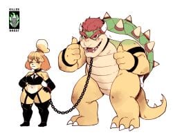 1boy 1girls 1girls1boy animal_crossing big_sub_small_dom bondage bondage_gear bowser chained chained_collar chains consensual crossover defeated_villain dog dominatrix duo elbow_gloves femdom gloves interspecies isabelle_(animal_crossing) leash_and_collar lordkillerghost malesub mario_(series) nintendo petplay restrained size_difference small_dom_big_sub spikes tagme thighhighs turtle