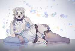 anthro female glasses lingerie mature_female necklace pillow polar_bear royal_icing solo stockings