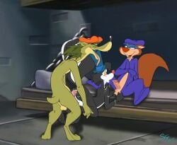 2017 anal anal_sex anus arrested balls blush bodily_fluids bodysuit bonkers_(series) breath chains clothing cot cum cum_drip cum_on_body detailed_background digital_media_(artwork) dripping erection fellatio flat_cap genital_fluids genitals gloves group group_sex handwear hat headgear headwear ian_r_soulfox imprisoned male male/male mammal mask mephitid mustelid musteline oral panting penetration penile pillow prison prison_cell rodent scatter_squirrel sciurid sex skinsuit skunk skunky_skunk squirrel threesome tight_clothing top_hat tree_squirrel trio true_musteline unzipped unzipped_bodysuit wacky_weasel weasel zipper
