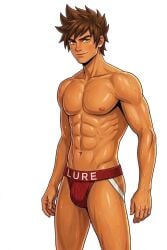 1boy ai_generated gay jockstrap jockstrap_only kai_(ninjago) male male_only muscular muscular_male ninjago underwear underwear_only yaoi