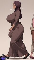 1futa ai_generated big_balls big_penis bulge bulge_through_clothing flaccid futanari hijab large_penis saggy_balls side_view walking