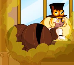 ass ass_focus bent_over big_ass cookie_run czartheczar fart fart_fetish huge_ass hyper_ass steampunk timekeeper_cookie top_hat yellow_eyes yellow_hair