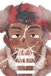 2boys big_black_cock big_glans big_penis big_penis_adoration black_eyes black_hair blowjob blush bukkake cap censor_bar censored censored_penis close-up collarbone cum cum_drip cum_explosion cum_from_mouth cum_in_mouth cum_inside cum_on_face cum_on_hair cum_on_penis cum_splatter cum_string cum_trail dark_penis dark_skin duo ejaculation enormous_breasts erection excessive_cum face_closeup fellatio first_person_view frown gay gigantic_penis grabbing grabbing_head half-closed_eyes hi_res huge_cock intense_orgasm leaking_cum leeksaltboy long_penis looking_at_viewer male male/male male_only male_penetrated male_penetrating male_penetrating_male mature_male muscles muscular muscular_male muscular_neck nakadashi oral oral_penetration oral_sex orgasm original original_character penis penis_bigger_than_head pointless_censoring pov red_glans reversed_baseball_cap semen sex short_hair steam steaming_body steamy_breath sticky_cum sweat sweatdrop sweating sweaty tanktop thick_cum thick_penis veiny_penis very_sweaty white_background yaoi