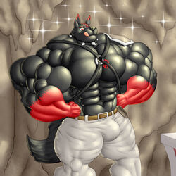 abs biceps black_fur black_hair bull gay harness huge_balls huge_cock huge_testicles hunk hyper hyper_balls hyper_muscles hyper_penis hyper_testicles looki male male_only muscle muscles muscular muscular_arms muscular_legs muscular_male muscular_thighs nipples red_eyes red_hair tattoo wolf wolf_ears wolf_tail