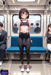 1futa ai_generated arms_behind_back athletic athletic_futa background_characters big_balls big_penis black_hair bulge bulge_through_clothing bulge_under_clothes crowd crowd_scene crowded flaccid flaccid_penis front_view futa futanari gym_uniform hips hips_wider_than_shoulders in_train leggings looking_at_viewer lycra nylon_clothing nylons public running_shoes shiny_bottomwear skin_tight skinny smile smiling smiling_at_viewer sneakers sports_bra standing subway subway_train tight_clothing tight_pants tights white_shoes white_sneakers yoga_pants yoga_pants_bulge