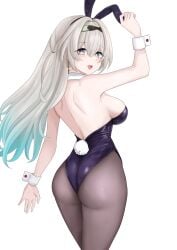 1girls ass ass_focus big_breasts black_bunny_ears black_bunnysuit breasts brown_pantyhose bunny_ears bunnysuit female firefly_(honkai:_star_rail) hivernwinter honkai:_star_rail honkai_(series) hoyoverse long_hair mihoyo multicolored_eyes multicolored_hair pantyhose sideboob