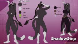 16:9 anthro breasts clothed clothing digital_media_(artwork) domestic_cat english_text felid feline felis female fur genitals hair mammal model_sheet nipples nude prismanoodle_(artist) pussy simple_background solo text url widescreen