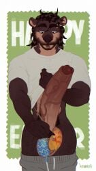 absurd_res anthro arm_hair balls beard belly_hair big_balls big_penis body_hair bodypaint bottomwear bottomwear_down brush clothed clothing digital_media_(artwork) easter easter_balls easter_egg erection facial_hair genitals hairy hairy_balls hairy_legs hi_res holidays humanoid_genitalia humanoid_penis lumarten male mammal moustache muscular muscular_male original original_character paint paint_on_balls paint_on_body paint_on_self paintbrush painted_balls painting_(action) painting_body pants pants_down partially_clothed penis porcupine pubes richie_(lumarten) rodent simple_background solo text topwear vein veiny_penis