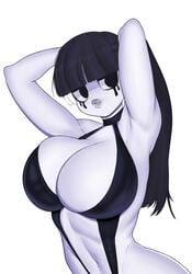 amadeen black_hair busty goth hourglass_figure koko_(darknud) monochrome pale-skinned_female pale_skin tagme wide_hips