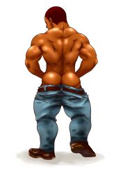 1boy 2012 ass back_view big_ass bubble_butt butt_crack buzz_cut gay jeans male male_only original pants pants_down pyon_(pyonkobo) shirtless simple_background solo tan_skin textless white_background yaoi