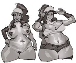 1girls bbw belly belly_button big_ass big_breasts big_hips busty chubby curvy hat hilda_(pokemon) huge_ass huge_thighs mostly_nude nintendo nose_ring pasties pawg pokemon short_shorts shorts smile smug thick_thighs tod0231 tongue_out venus_body voluptuous wide_hips