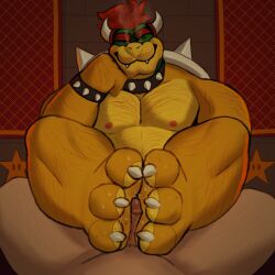 3:4 3_toes anthro arm_hair belly_hair big_feet bodily_fluids body_hair bowser bracelet chest_hair claws collar dirty dirty_feet duo eyebrows facial_hair fangs feet first_person_view foot_fetish foot_play footjob forearm_hair forearms genital_fluids genitals green_body green_scales hair hi_res horn jewelry koopa leg_hair looking_at_viewer male male/male mario_bros mohawk muscular muscular_male nintendo nipples penis precum ray_the_wolf red_hair scales scalie sex shell smile smiling_at_viewer smoke smoke_from_nose spiked_bracelet spiked_collar spikes star_(shape) story story_at_source story_in_description sweat sweatdrop sweaty_feet teeth thick_eyebrows toes two-footed_footjob vein watermark yellow_body yellow_scales