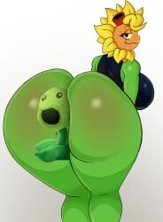 1boy 1girls anthro anthrofied ass between_buttocks big_breasts breasts cansueny electronic_arts female flora_fauna huge_breasts larger_female peashooter_(pvz) plant plant_humanoid plantie plants_vs._zombies plants_vs_zombies plushie popcap_games solar_flare_(pvz) sunflower_(pvz) video_game_character video_games