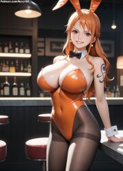 1girls 2d ai_generated ass athletic athletic_female bare_shoulders belly big_ass big_breasts bunny_ears bunny_girl bunnysuit cleavage curvy curvy_figure cute cute_face detailed eyelashes eyeshadow female female_only fit fit_female focus ginger ginger_hair high_quality huge_breasts large_breasts legs light-skinned_female light_skin lips lipstick long_hair looking_at_viewer makeup mascara mature midriff nami nami_(one_piece) nero100 one_piece orange_eyes orange_hair pale-skinned_female pale_skin playboy_bunny posing post-timeskip sagging_breasts seductive seductive_look sexy_pose stable_diffusion tagme thick_ass thick_butt thick_thighs thighs wide_hips