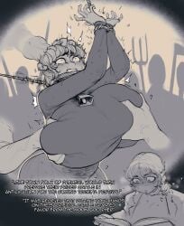 1girls 2026 2d 2d_(artwork) 2d_artwork 3boys arms_tied arms_tied_above_head arms_up background_character big_breasts blush blush_lines breasts_bigger_than_head child_bearing_hips clothed clothed_female clothing collar commentary consensual_non_consent cow_bell cow_bell_collar cowbell cowbell_collar crowd crowd_watching crying crying_with_eyes_open curvaceous curvy curvy_body curvy_female curvy_figure curvy_hips disembodied_hand dubious_consent english english_commentary english_text fantasizing fantasizing_rape fantasy fear_and_hunger fear_and_hunger:_termina female female_focus fully_clothed gigantic_breasts greyscale groping groping_breasts happy_sub heart heart_symbol hearts_around_head hi_res highres huge_breasts karin_(fear_and_hunger) krekk0v large_breasts leash leash_and_collar leash_pull leashed_collar male male/female monochrome muscles muscular muscular_arms muscular_male questionable_consent rape_fantasy rape_fetish reading reading_book restrained restrained_arms restraints ritual rope rope_around_neck rope_harness straight tear tearing_up tears text thick thick_hips thick_thighs thighs tied tied_hands tied_up vein veins veiny veiny_arms veiny_muscles voluptuous voluptuous_female wide_hips