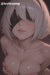 1girls 2b_(nier:automata) absurd_res absurdres ai_generated anime anime_style arched_back areola areolae bare_shoulders black_blindfold blindfold blush boobs_focus boobs_out breast_focus breast_grab breast_squeeze breasts breasts_apart breasts_focus breasts_out chest cleavage collarbone curvy curvy_figure cute cute_face dominant female female_focus female_only fit fit_female from_above glossy glossy_body glossy_skin hair_ornament high_quality high_resolution highres holding_breast light-skinned_female light_skin lips looking_at_viewer luvievamp medium_breasts messy_hair nier:_automata nipples nude nude_female perfect_body seductive seductive_eyes seductive_look seductive_pose seductive_smile selfie_pose shiny_skin shy simple_background slim slim_female slim_waist smile smiling smiling_at_viewer smirking smirking_at_viewer solo solo_female solo_focus sweaty uncensored wet_body wet_skin white_hair yorha_2b
