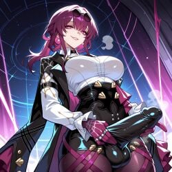 1futa ai_generated black_jacket black_shorts breasts bulge clothing collared_shirt covered_penis covered_testicles cowboy_shot earrings erection erection_under_clothes eyewear eyewear_on_head from_below futa_only futanari gloves grin guns_girlz_(series) hair_between_eyes high-waist_shorts honkai:_star_rail huge_cock impossible_clothes intersex jacket jewelry kafka_(honkai:_star_rail) large_breasts large_penis light-skinned_futa long_hair long_sleeves looking_at_viewer lunaart multiple_rings pantyhose pantyhose_under_shorts penis pince-nez ponytail purple-tinted_eyewear purple_eyes purple_gloves purple_hair purple_pantyhose round_eyewear shirt shorts smile solo spider_web_print sunglasses sweat testicles white_shirt
