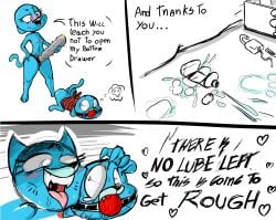 1boy 1girls age_difference anthro blue_fur bondage bound bound_arms bound_wrists cartoon_network cat_ears cat_tail cub dialogue dildo feline female_penetrating_male femboy femdom forced forced_incest fur furry furry_only gag gagged gagged_male gumball_watterson huge_sex_toy humanoid hyper hyper_dildo imminent_pegging imminent_penetration imminent_rape imminent_sex incest male male_cub malesub mother mother_and_son nicole_watterson parent parent_and_child rape raped sadism sadistic sadistic_female scared scared_expression sex_toy shocked shocked_expression size_difference son strap-on strap-on_dildo strap_on text the_amazing_world_of_gumball tied tied_arms tied_hands worried worried_expression young younger_male