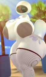 2026 3_fingers 3d 3d_model big_ass big_breasts big_thighs black_areola black_nipples disney eve_(wall-e) fishnets floating_hands hand_on_breast hand_on_hip mr_filmax palm_tree pixar screen_face sunshine tagme thick_thighs wall-e white_body
